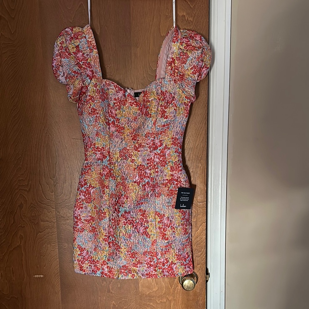 Floral Puff-Sleeve Mini Dress - Pink Multi